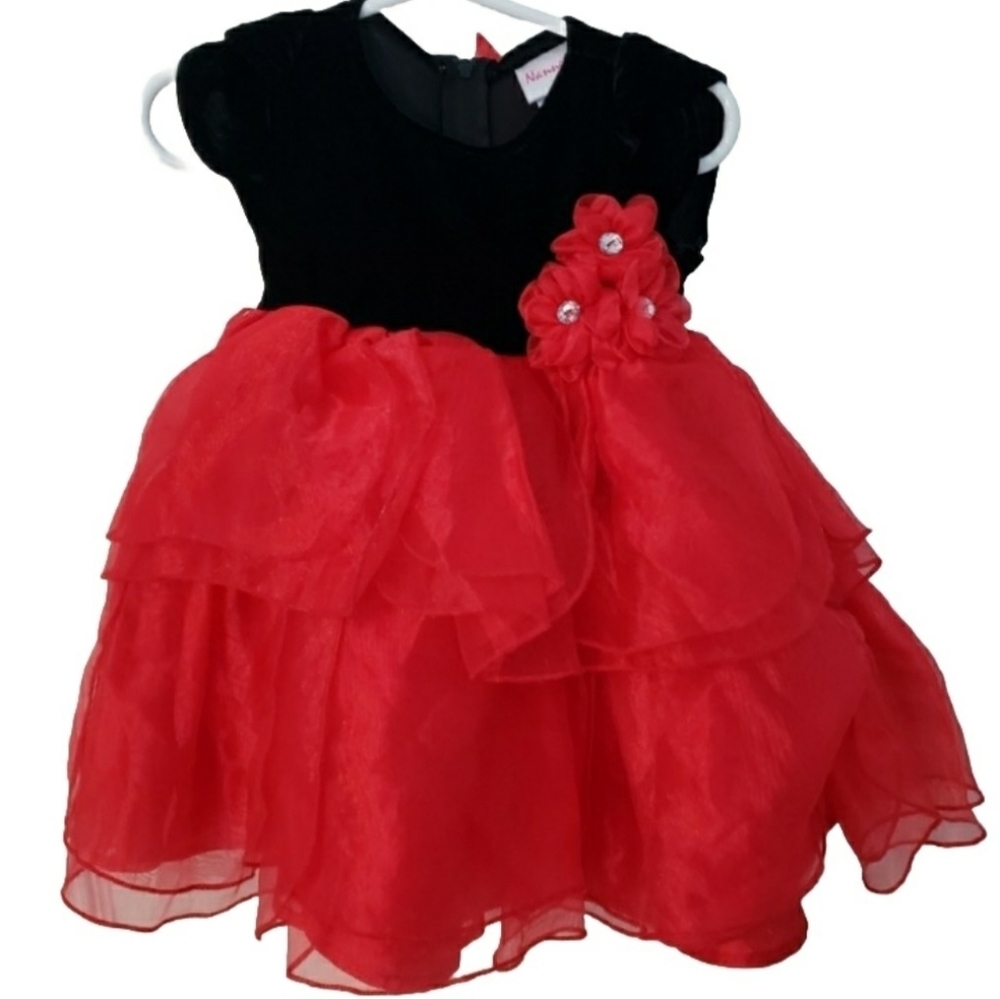 Nanette Black Red Christmas Dress Size 9 Months Velvet Tulle